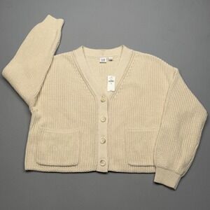 NWT Gap Kids XL 12 100% Cotton Cream Shaker Stitch Button Front Cardigan Sweater